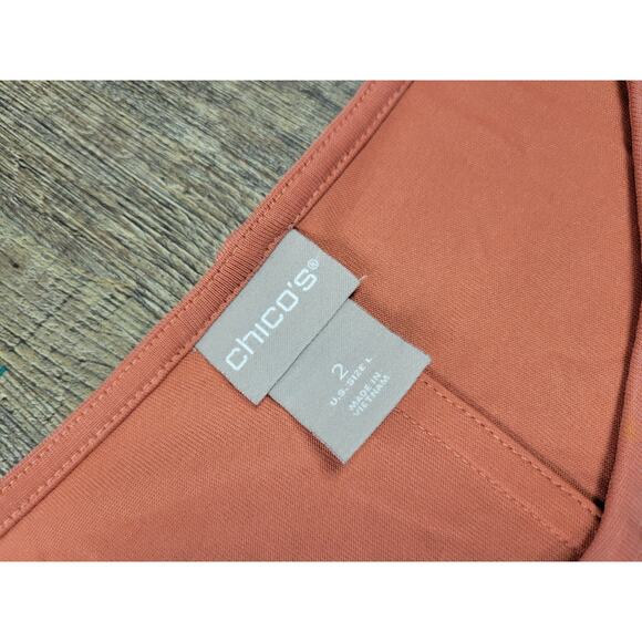 Chico's Coral Salmon Peach Oversized Sweater Pullover Top Size 2 - Large - Picture 2 of 4